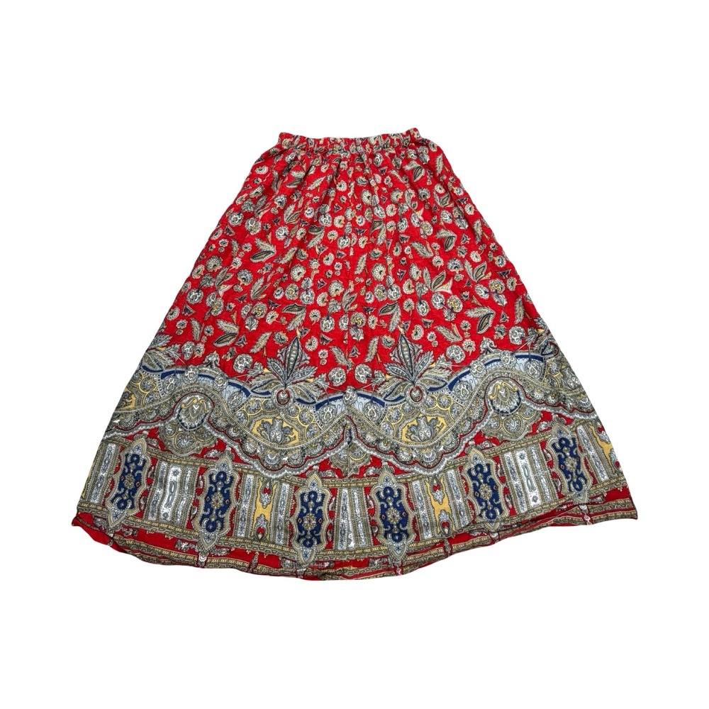 Unbranded Maxi Skirt Womens 4-6 24x29 Red Paisley Floral Border Print Boho